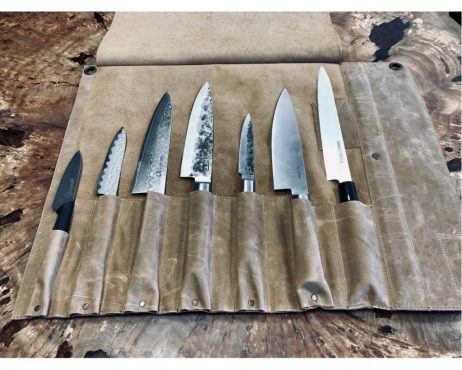Knivrulle t/ 7 knive - læder, SCR-005, BEIGE
