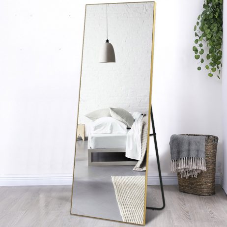 Premium spejl med guld aluramme - Kan stå frit 70x170 cm