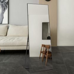 Premium spejl med sort aluramme - Kan stå frit  70x170 cm