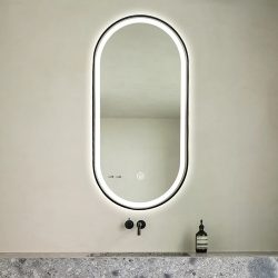 Premium spejl Oda med LED lys og sort alu ramme - Flere størrelser