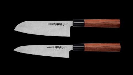 Knivsæt - Kokkekniv+Santoku, Samura OKINAWA kniv med Palisander håndtag